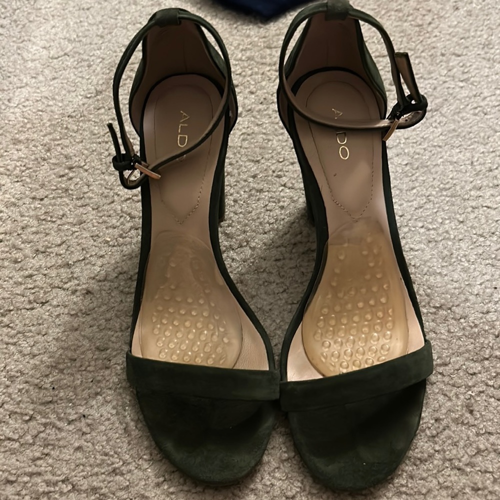 Gently worn - worn twice olive green Aldo chunky heel strap sandal